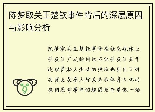 陈梦取关王楚钦事件背后的深层原因与影响分析 陈梦取关王楚钦事件背后的深层原因与影响分析